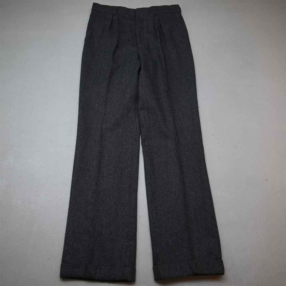 Vtg 29x32 Blue Herringbone Wool Tweed Pleated Cuffed High Waist Dress Mens Pants